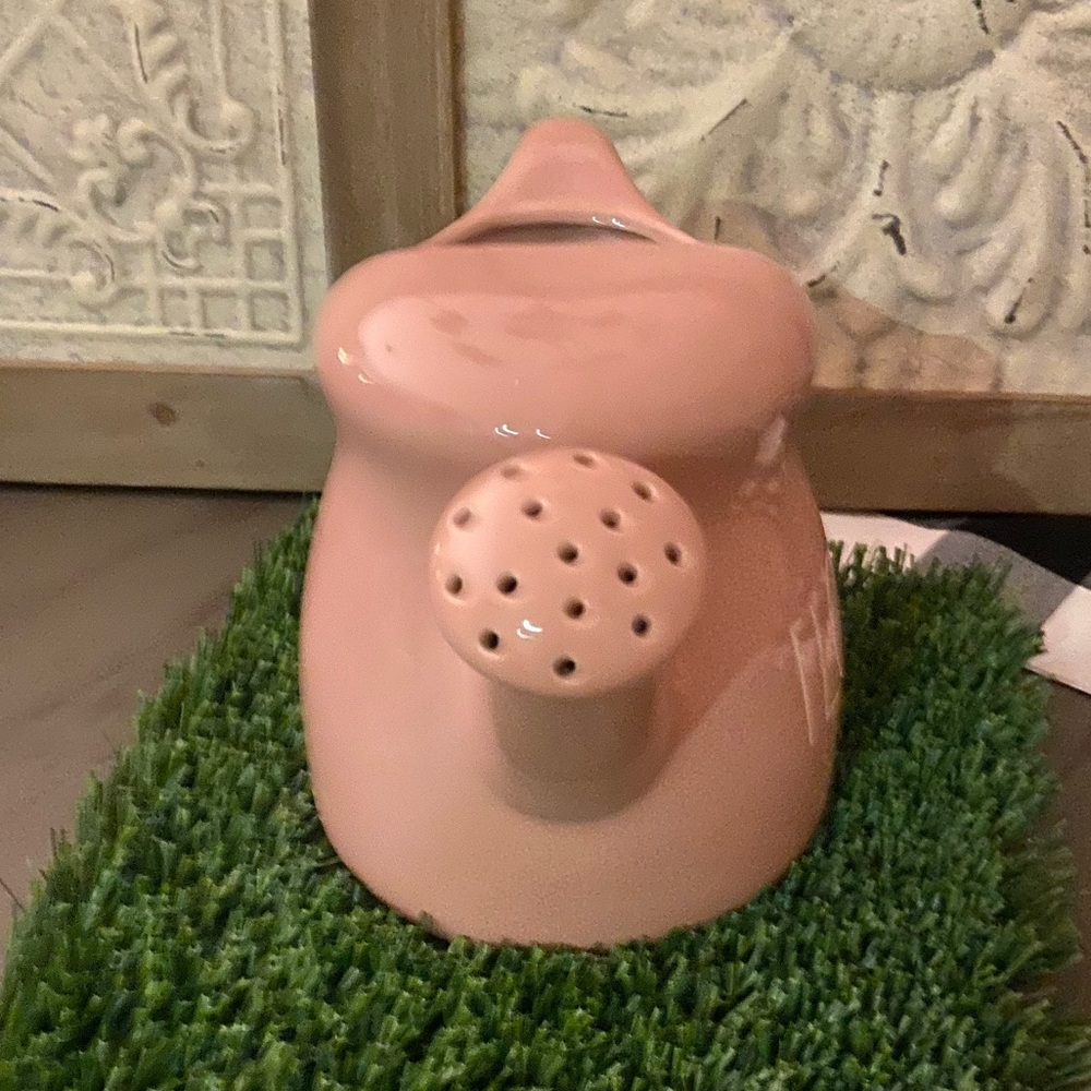 RAE DUNN FLOURISH PINK CERAMIC WATERING CAN Brand new!  Can be used as a planter - Picture 6 of 6